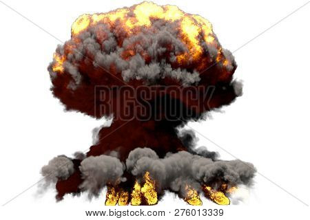 Huge Fire Mushroom Cloud Explosion With Smoke And Flames - Looks Like Thermonuclear Bomb Or Any Othe