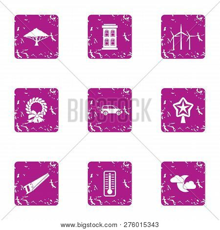 Omen Icons Set. Grunge Set Of 9 Omen Icons For Web Isolated On White Background
