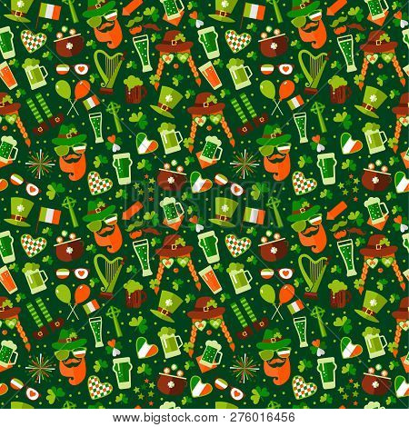 Seamless Pattern For Saint Patricks Day On Green
