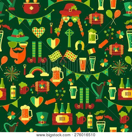 Seamless Pattern For Saint Patricks Day On Green