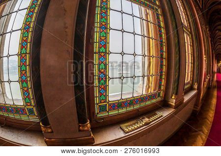 Budapest, Hungary - December 19, 2018: Interior Of The Parliament Of Budapest, The Seat Of The Hunga