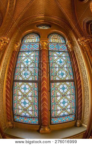 Budapest, Hungary - December 19, 2018: Interior Of The Parliament Of Budapest, The Seat Of The Hunga