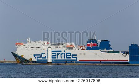 Swinoujscie, West Pomeranian / Poland - 2018: Passenger Ferry M/s Cracovia Flows From The Port