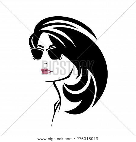 Beautiful Brunette Woman With Gorgeus Black Hair Wearing Sunglasses Vector Portrait
