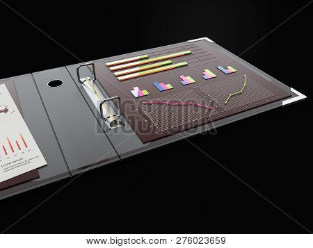 Ring Binder Folder With Charts, 3d Illustration. Office Cardboard Folder Branding Presentation