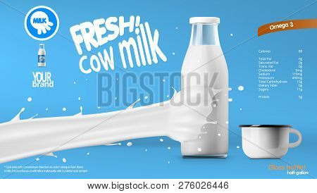 Realistic Transparent Clear Milk Bottle Advertising Template