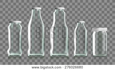 Realistic Transparent Clear Glass And Bottle Of Milk Isolated