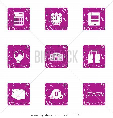 Scientific Investigate Icons Set. Grunge Set Of 9 Scientific Investigate Icons For Web Isolated On W