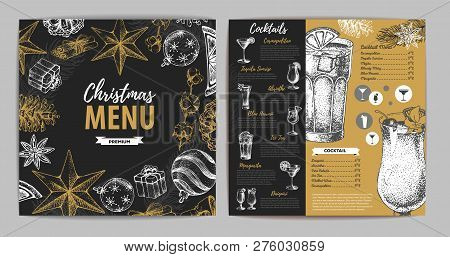 Hand Drawing Christmas Holiday Menu Design. Restaurant Menu