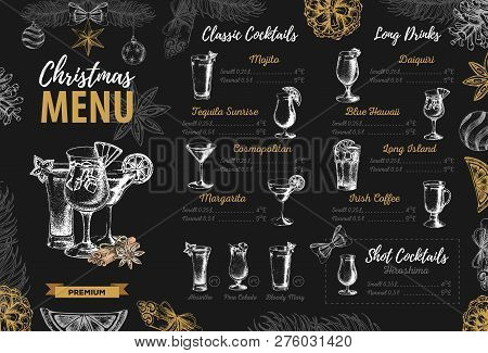 Hand Drawing Christmas Holiday Menu Design. Restaurant Menu