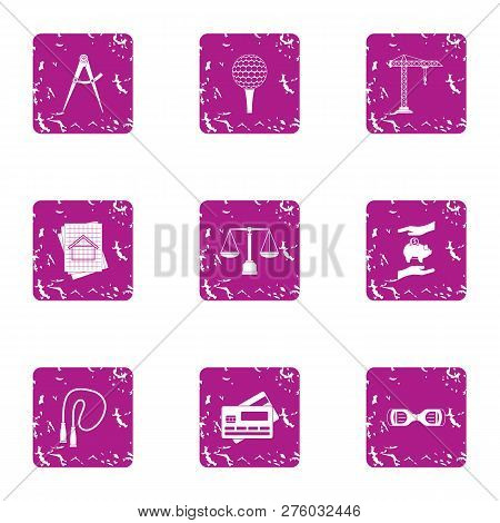 Hypothec Icons Set. Grunge Set Of 9 Hypothec Icons For Web Isolated On White Background