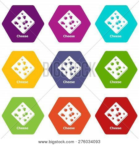 Cheese Icons 9 Set Coloful Isolated On White For Web