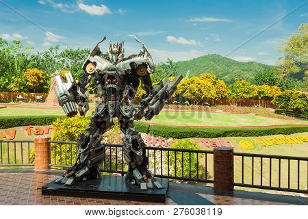 The Resort Suan Phung/rachaburi City/thailand-on Dec 16th,2018: The Statue Of  Transformer Was Insta