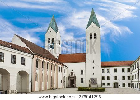 Historic Spires Freising Cathedral In Bavaria, Germany