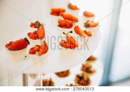 Assortment Of Pieces Of Cake On Messy Table, Copy Space. Several Slices Of Delicious Desserts, Resta