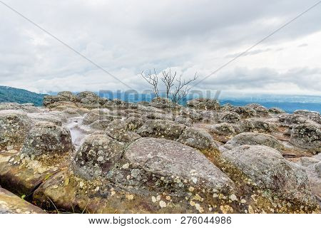 Beautiful Nature Landscape Of Green Forests On Lan Hin Pum Viewpoint With Strange Stone Shapes Cause