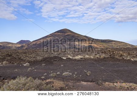Volcano In Timanfaya National Park In Lanzarote, Spain