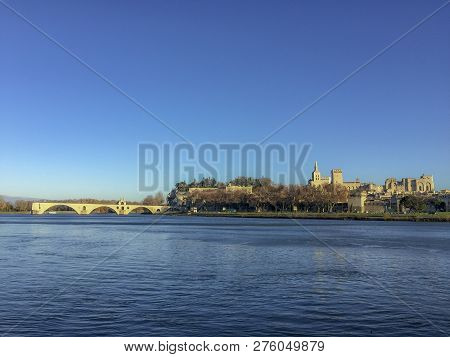 Historic Famous Bridge Saint Benezet In Avignon,france