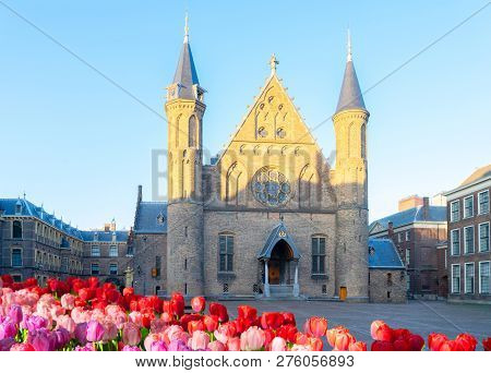 Riderzaal Of Binnenhof - Dutch Parliamentat Facade With Flowers, The Hague, Holland