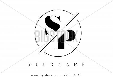 Sp Letter Logo With Cutted And Intersected Design And Round Frame Vector Illustration