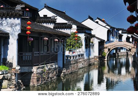The White Weathered Buildings Of The Luzhi Water Town Scenic Area In Wuzhong Area Of Suzhou China In