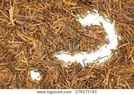 Catuaba Bark Tea, Isolated Question Mark. Natural Herbal Tea From Powdered Catuaba Tree Bark. Brazil