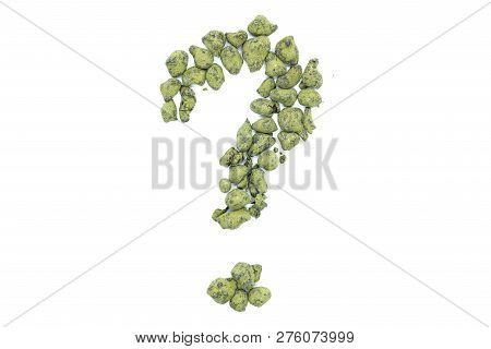 Ginseng Oolong Tea, Question Mark Shape, Close Up, Isolated. Chinese Oolong Tea Drink Rolled In Gins