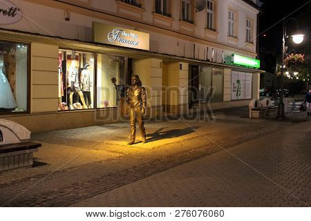 Rzeszow, Poland - October 06, 2013:  Monument To Tadeusz Nalepa In Evening City Light