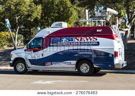 San Diego, California - February 17, 2018:  Outside Broadcast Van For Kusi News, Used To Transmit Li