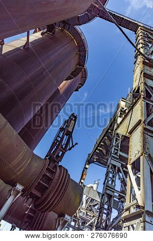 Old Iron Works Monuments In Neunkirchen From The Late 20th Century Under Blue Sky