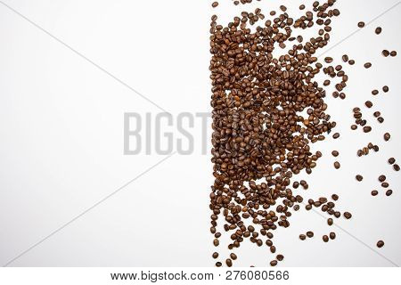 Aerial View Of Coffee Beans Half White With Copy Space