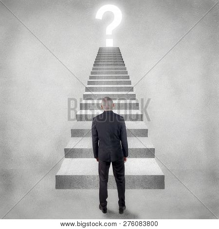 Personal Development Concept. Future Success With Risky Challenge Concept, Rear View Businessman Fac