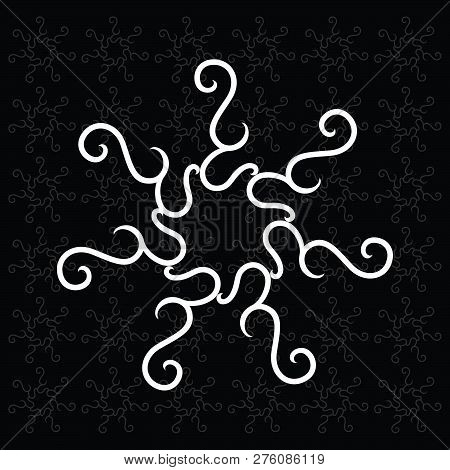 Vector Seamless Ornament Pattern. White Pattern Border Ornament With Black Background. Mandala Flowe