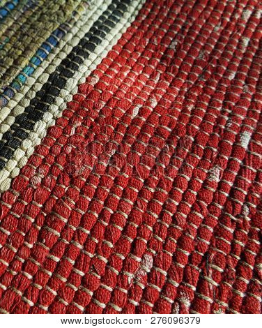 Doormat. Vintage rug. Homespun rug. Hand work.