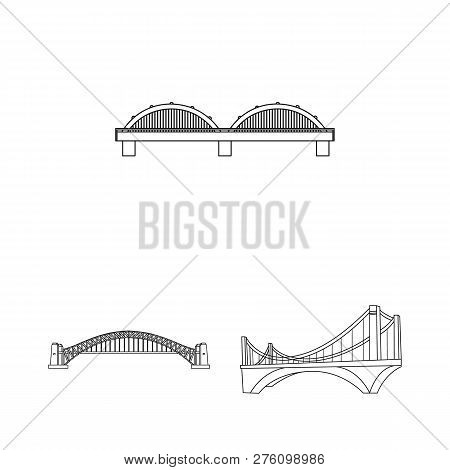 Vector Illustration Of Bridge And Construction Logo. Set Of Bridge And Arch Vector Icon For Stock.