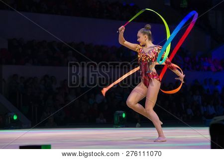 Moscow, Russia - November 16-17, 2018: Arina Averina, Multiple Rhythmic Gymnastics Champion At The 