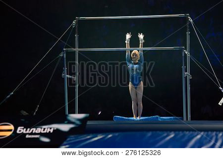 Moscow, Russia - November 16-17, 2018: Daria Spiridonova, Multiple Gymnastics Champion At The 