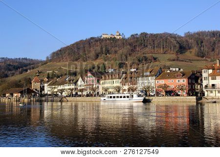Swiss Town Stein Am Rhein With The Old Castle Hohenklingen On The Hill Top