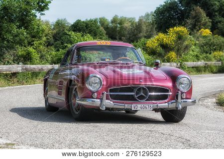 Pesaro Colle San Bartolo , Italy - May 17 - 2018 : Mercedes-benz 300 Sl CoupÉ (w198) 1955 On An Old 