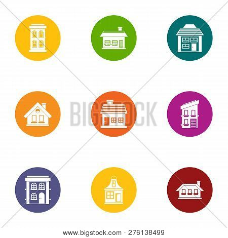 Residential Buildind Icons Set. Flat Set Of 9 Residential Buildind Icons For Web Isolated On White B