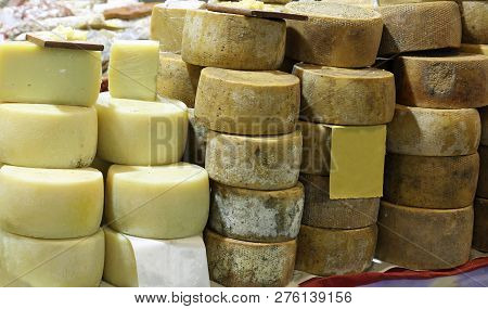 Round Shaped Cheese Made With Fresh Milk Of Goat And Sheep In The Mountain Dairy