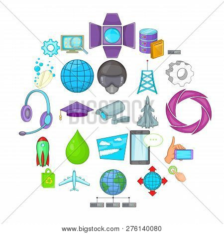 Technology Icons Set. Cartoon Set Of 25 Technology Icons For Web Isolated On White Background