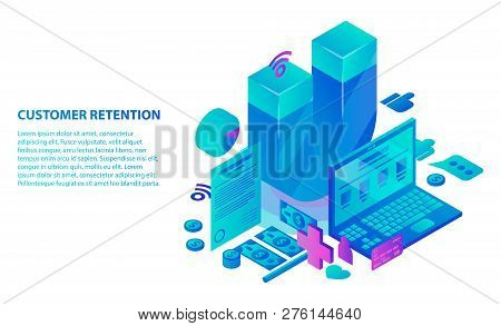 Customer Retention Service Concept Background. Isometric Illustration Of Customer Retention Service 