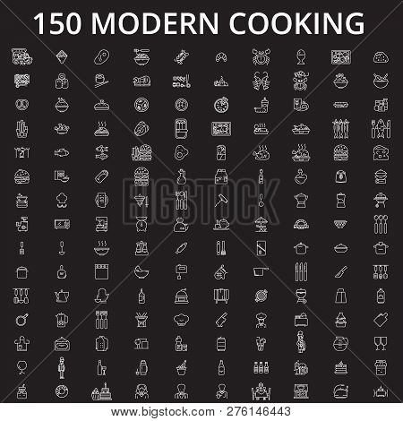 Cooking Icons Editable Line Icons Vector Set On Black Background. Cooking Icons White Outline Illust