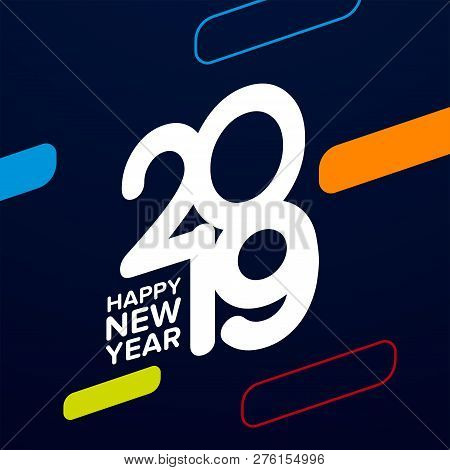 Happy New Year 2019 Text Design. Cover Of Business Diary For 2019 With Wishes. Brochure Design Templ