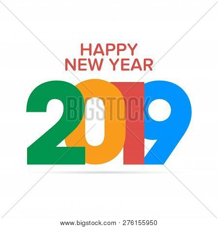 Happy New Year 2019 Text Design. Cover Of Business Diary For 2019 With Wishes. Brochure Design Templ