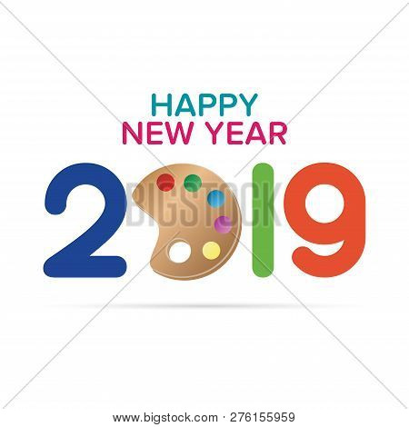 Art School New Year Wish. Happy New Year 2019 Text Design. Cover Of Business Diary For 2019 With Wis