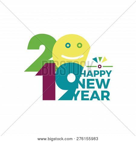 Happy New Year 2019 Text Design. Cover Of Business Diary For 2019 With Wishes. Brochure Design Templ