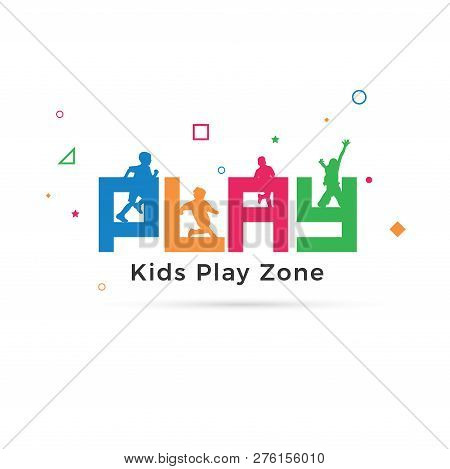 Kids Play Zone Logo Template Vector, Play Typography With Kids Playing