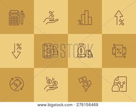 Investment Line Icon Set. Encashment Car, Income, Graph. Money Concept. Can Be Used For Topics Like 